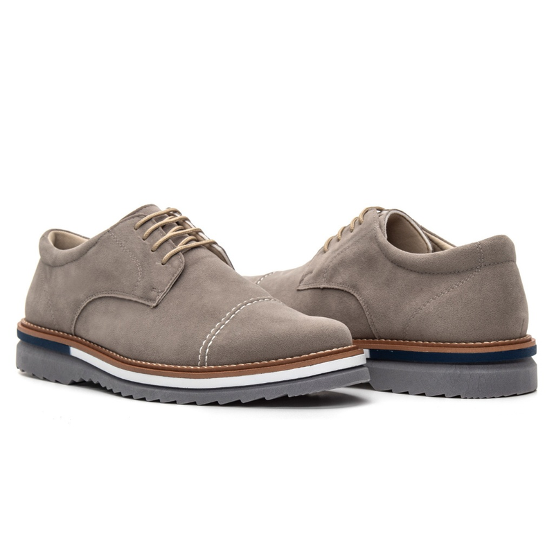 Oxford em Camurça Masculino Elegance Social com Cadarço Solado Bicolor Couro Soft Leve