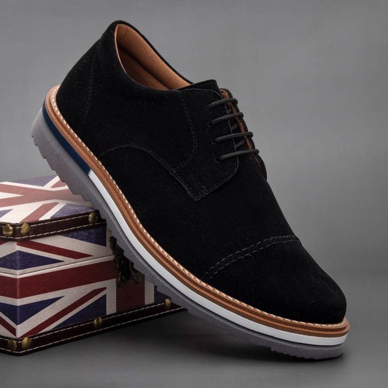 Oxford em Camurça Masculino Elegance Social com Cadarço Solado Bicolor Couro Soft Leve