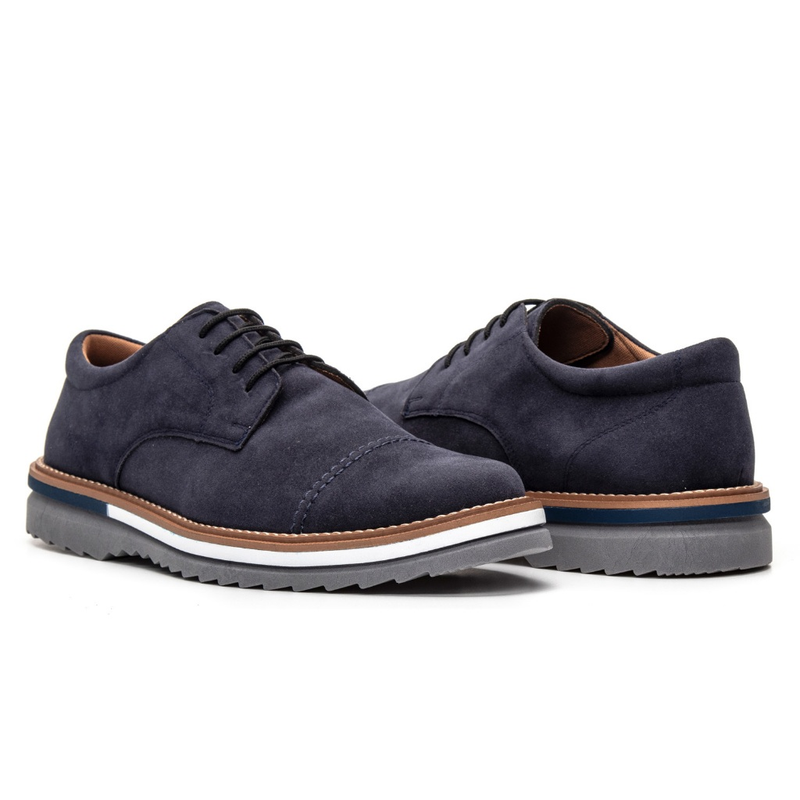 Oxford em Camurça Masculino Elegance Social com Cadarço Solado Bicolor Couro Soft Leve