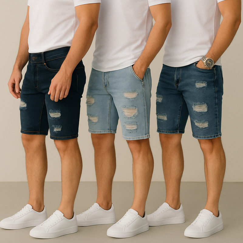 Kit 3 Bermudas jeans Rasgada
