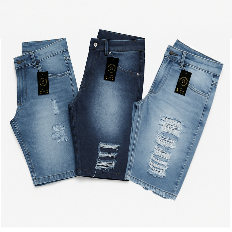 Kit 3 Bermudas jeans Rasgada