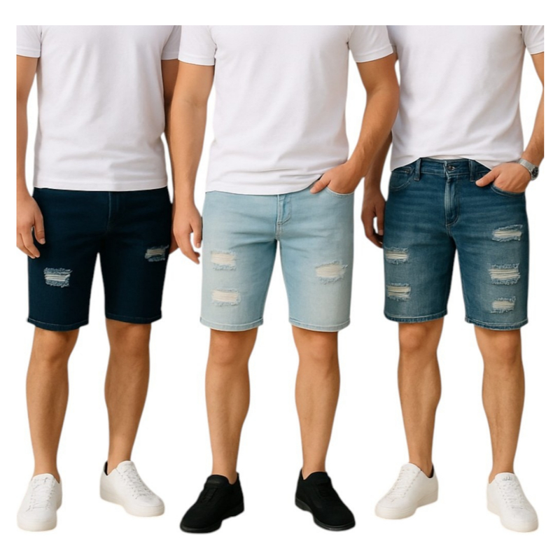 Kit 3 Bermudas jeans Rasgada