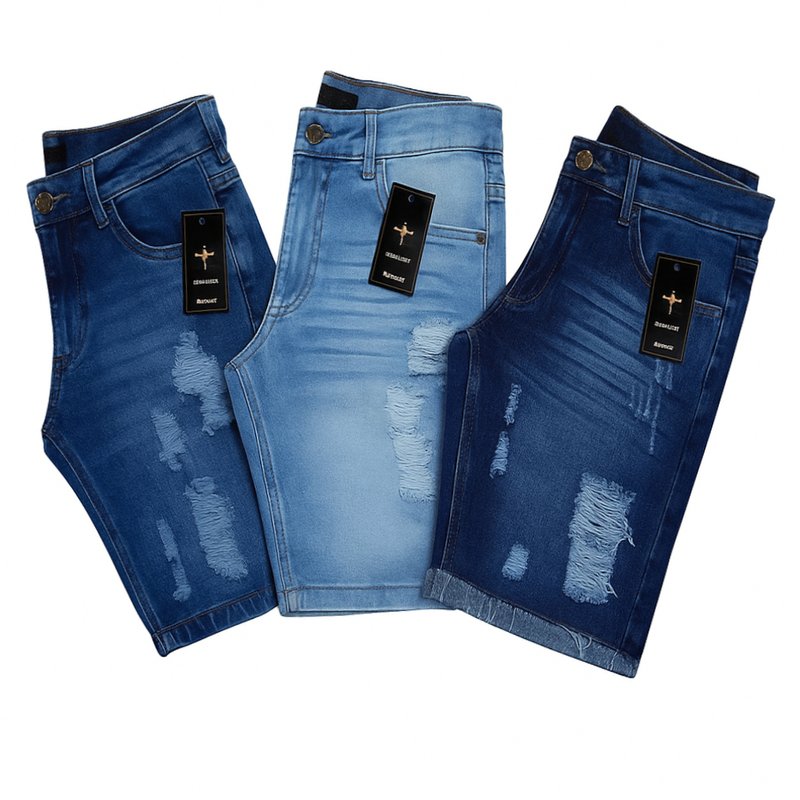 Kit 3 Bermudas jeans Rasgada