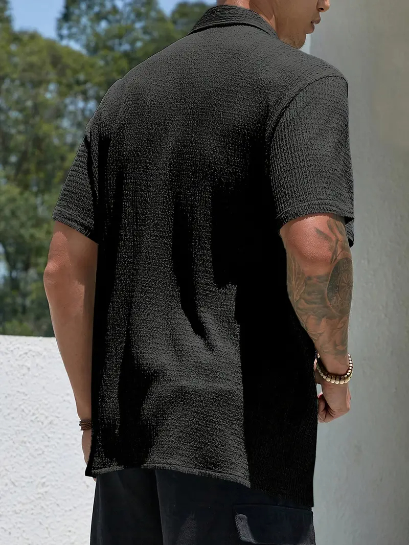 Camisa Masculina Texturizada Com Botões Old Money Estilos