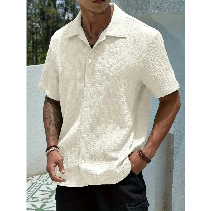 Camisa Masculina Texturizada Com Botões Old Money Estilos