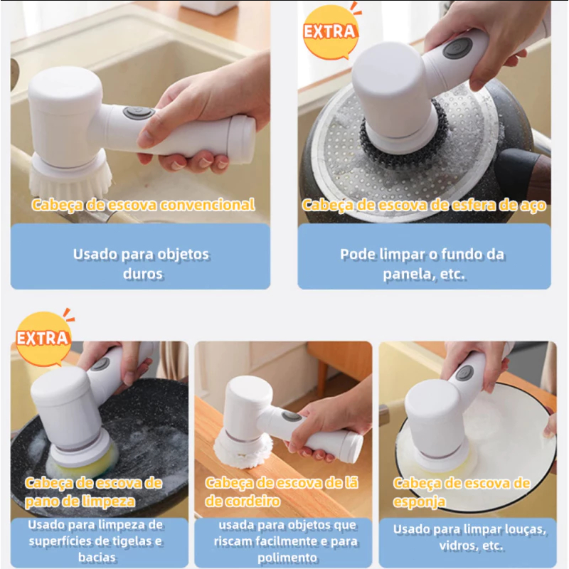 Escova Elétrica de Limpeza 5 em 1 limpador Multiuso e muito pratico