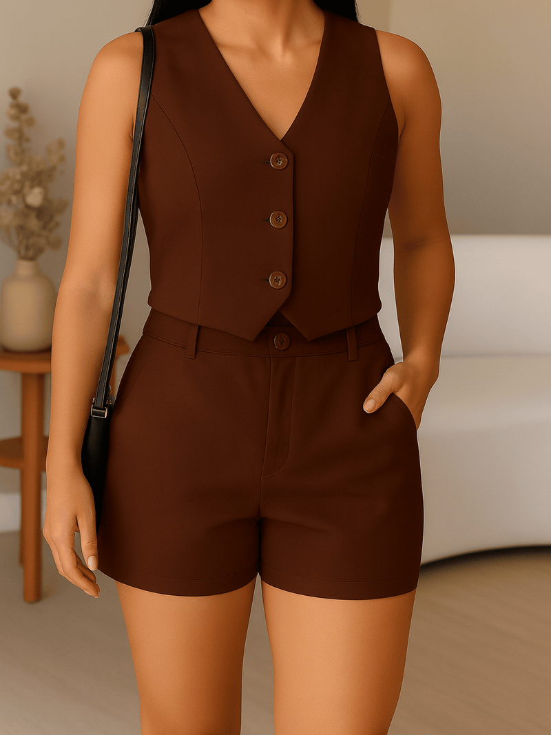 Conjunto de Alfaiataria Feminino Colete com Short