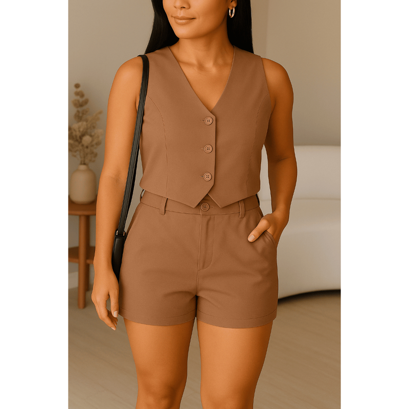 Conjunto de Alfaiataria Feminino Colete com Short