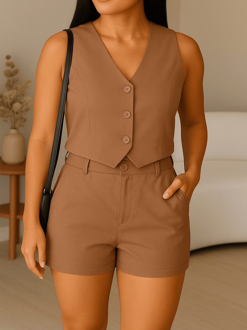 Conjunto de Alfaiataria Feminino Colete com Short